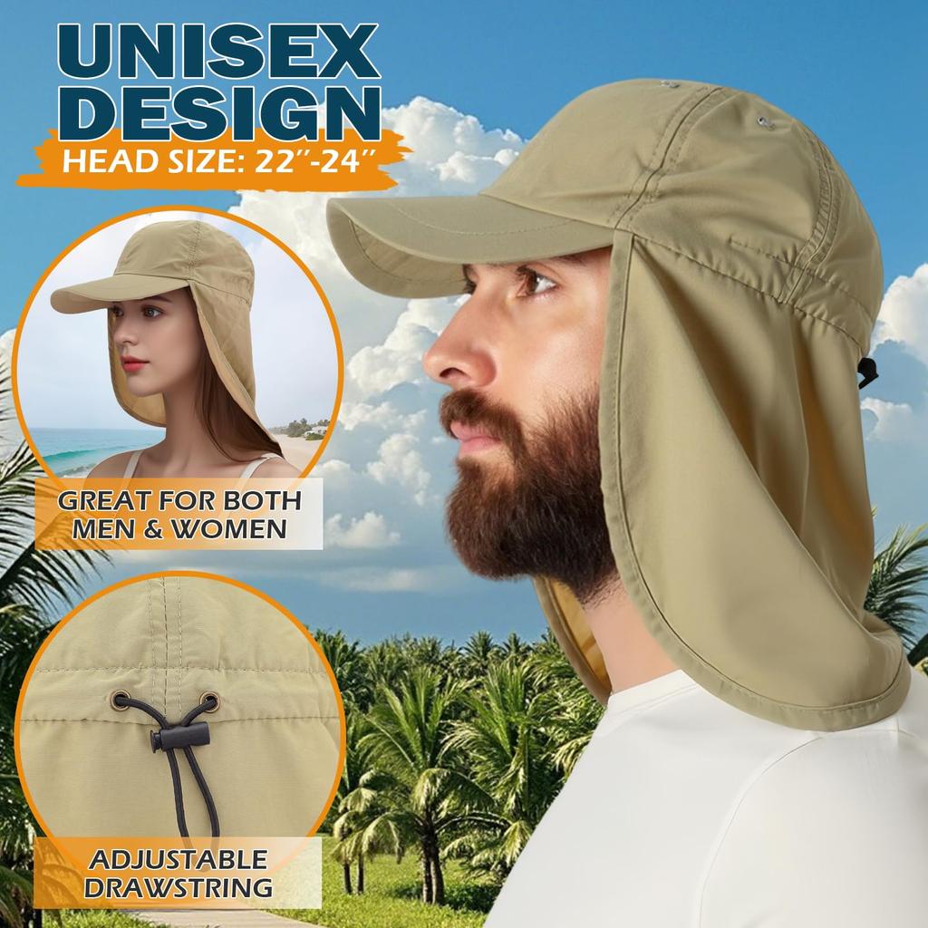 UPF Waterproof Sun Hat Foldable Unisex Baseball Cap with Neck Flap for Running [EINSKEY] 50+ - Beach, Golf, Hiking, Fishing,