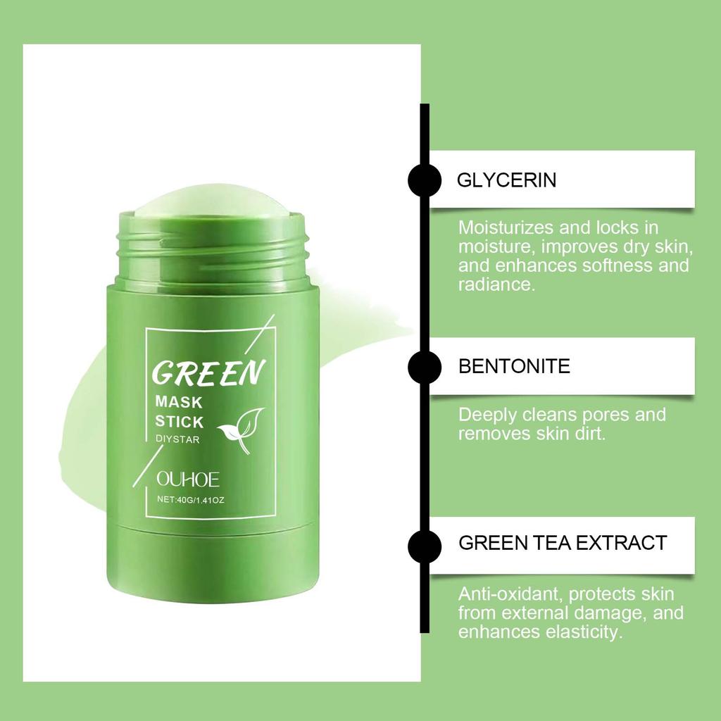 40g Maschera Solida al Tè Verde Rimuovi Punti Neri Pulisce i Pori Stick Imperfezioni Facciali Punti Neri Restringe Pulizia Viso Maschera Idratante