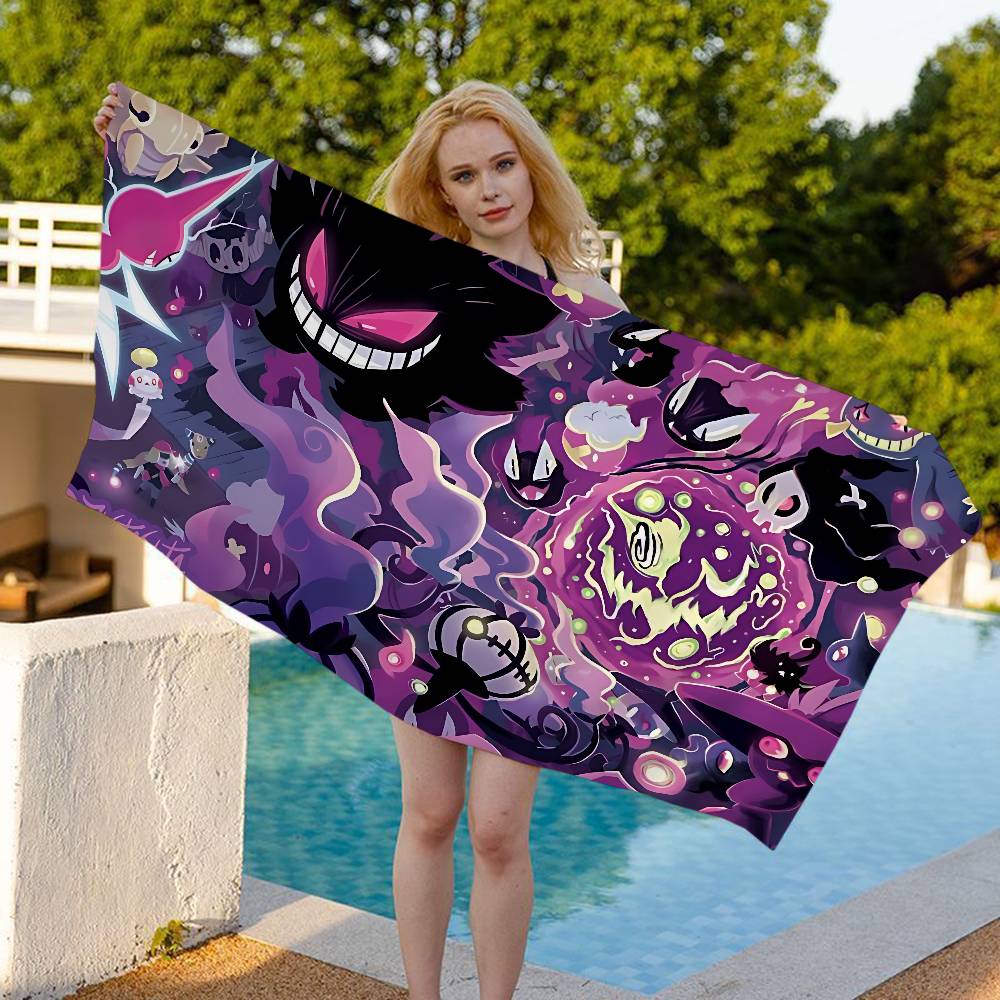 P-Pokemon Gengar Anime Bath Towel Microfiber Soft Water Absorbing Breathable For Girl Kids Decorative Cartoon Beach Towel
