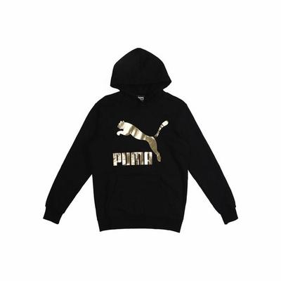 Men's Black Pullover Hoodie with Gold Logo