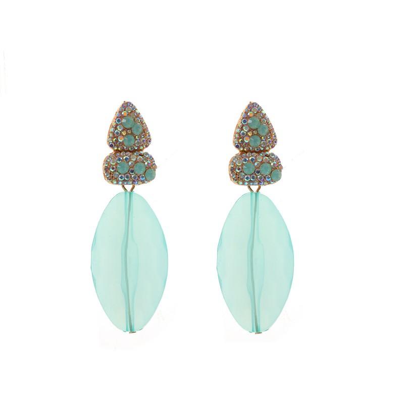Geometric Layered Drop Earrings With Rhinestone Accents Bold Statement Jewelry Women Blue Green Pink Purple