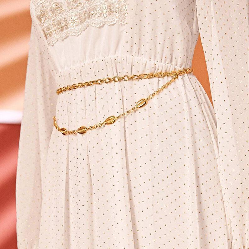 Bohemian Waist Chain For Women With Shell And Leaf Motifs And Metal Finish