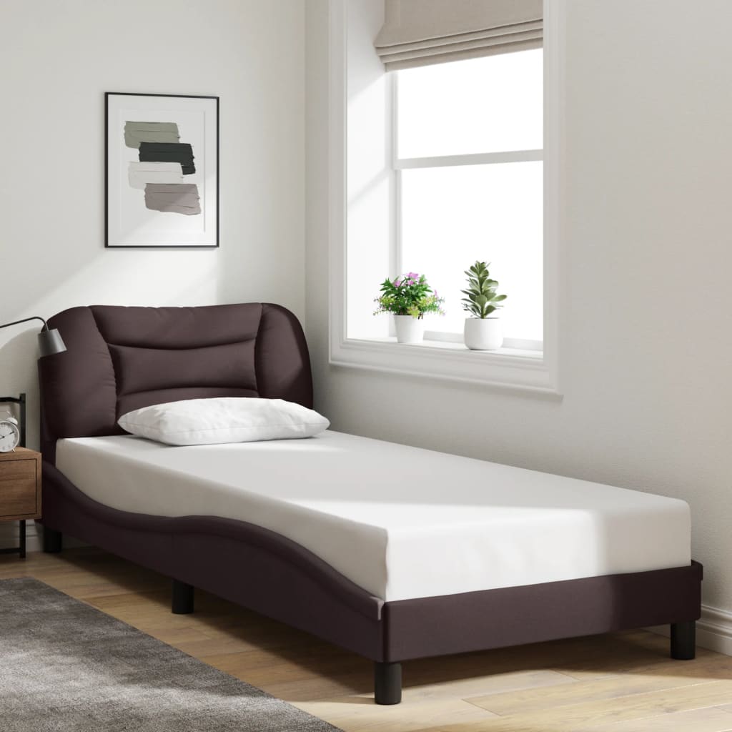 LED Bed Frame without Mattress Hvar Dark Brown 80x200 cm Fabric
