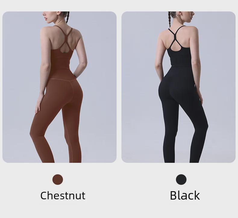 New Nude Yoga Set: Cross-Back Sports Bra & High-Waist Peach Hip Leggings
