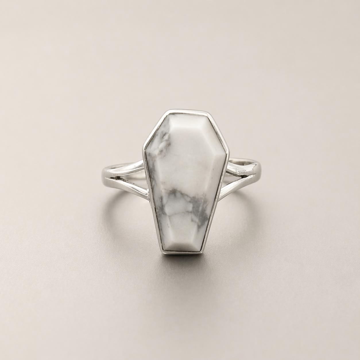 

925 Sterling Silver Coffin Ring, White Howlite Gemstone Ring, Minimalist Boho Statement Ring, Handmade Geometric Coffin Jewelry 4