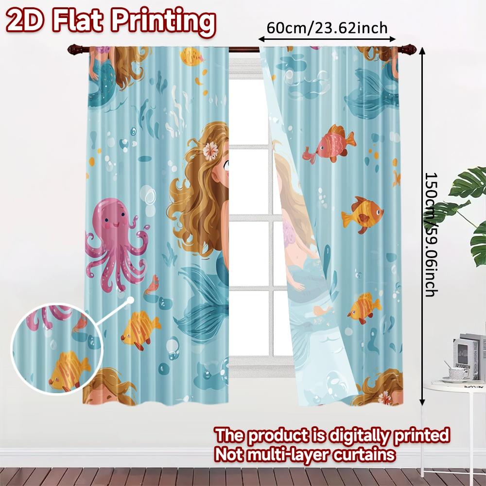 2pcs, 2D FLAT PRINTING Curtains (Without Rod) Ocean Fantasy Christmas Festival Fashion Curtains Polyester Curtains Decorations