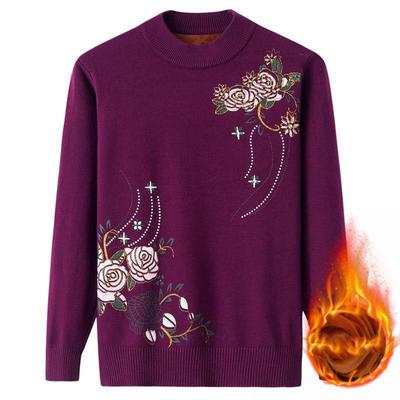 Women's Printed Sweater Autumn Winter Fleece-lined Pullover Sweater Thickened Knitted Sweater Plus Size Jumper