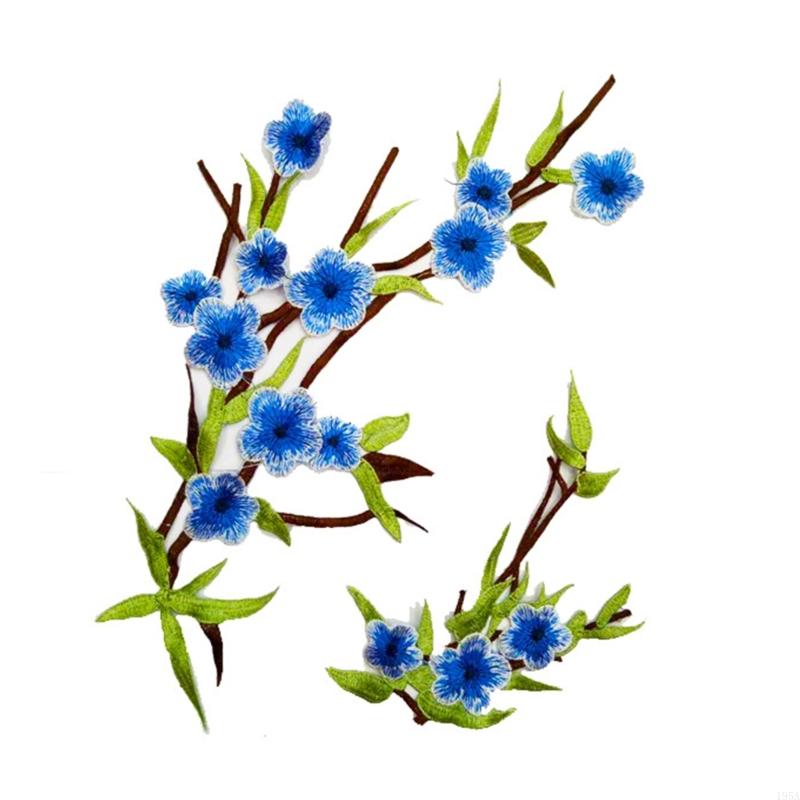 2Pcs Flower Embroidered Patches Sew on Embroidery Applique Flower Fabric Collar Patches for Clothing Jeans Jackets Skirt
