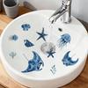Blau Ton Meeresleben Glasaufkleber Badezimmer Waschbecken Dekorativer Aufkleber Wandaufkleber Selbstklebend Abnehmbar Hausdekoration