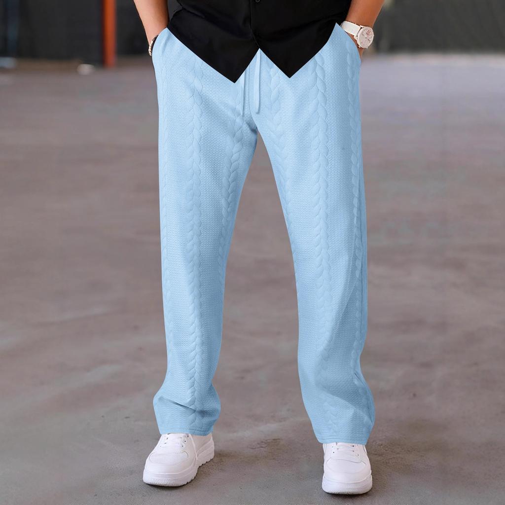 Autumn New Men's American Retro Outdoor Leisure Sports Solid Color Jacquard Drawstring Trousers