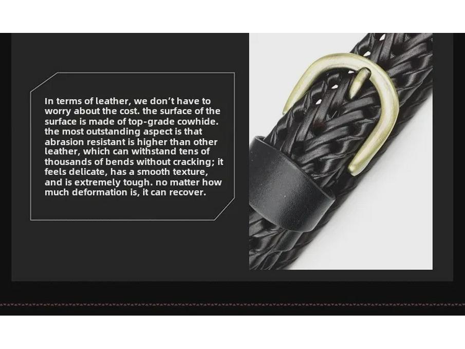 Unisex Retro Braided Belt with Genuine Leather Buckle for Casual Wear