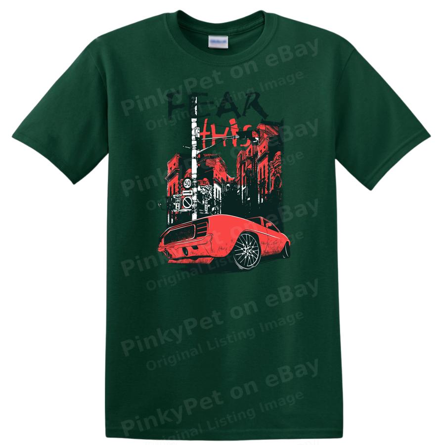 Red Sports Car Urban Scene T Shirt Graphic Vintage Cool Tee Design Art