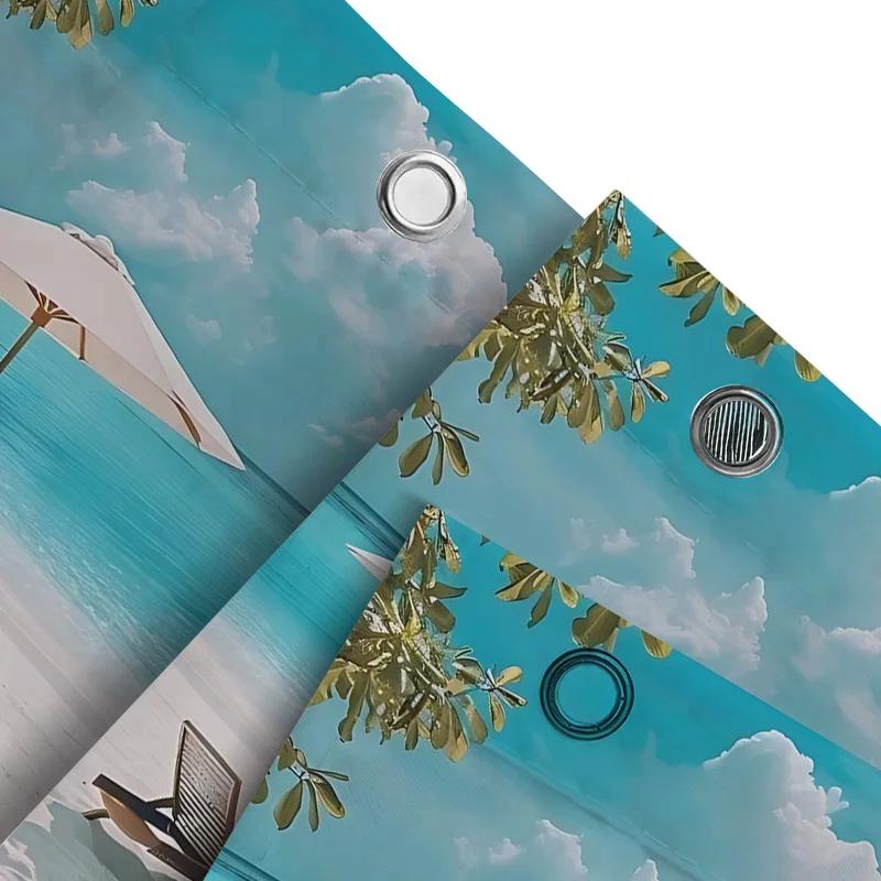 Beach Umbrella and Lounge Chairs on White Sand with Turquoise Sea and Blue Sky Shower Curtain for  Decor Waterproof  Durable
