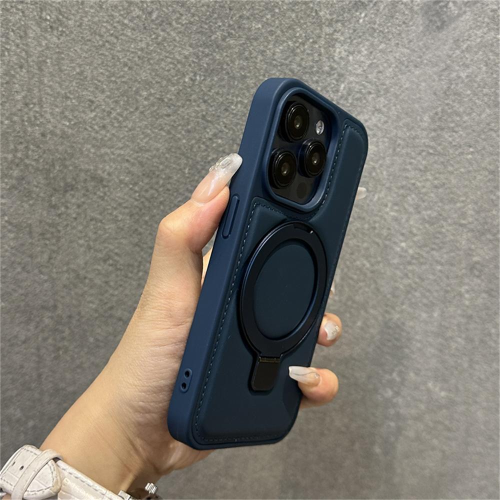 Luxury Business Leather Ring Stand Magnetic Case For iPhone 16 Pro Max 15 14 13 12 For Magsafe Wireless Charge Shockproof Cover