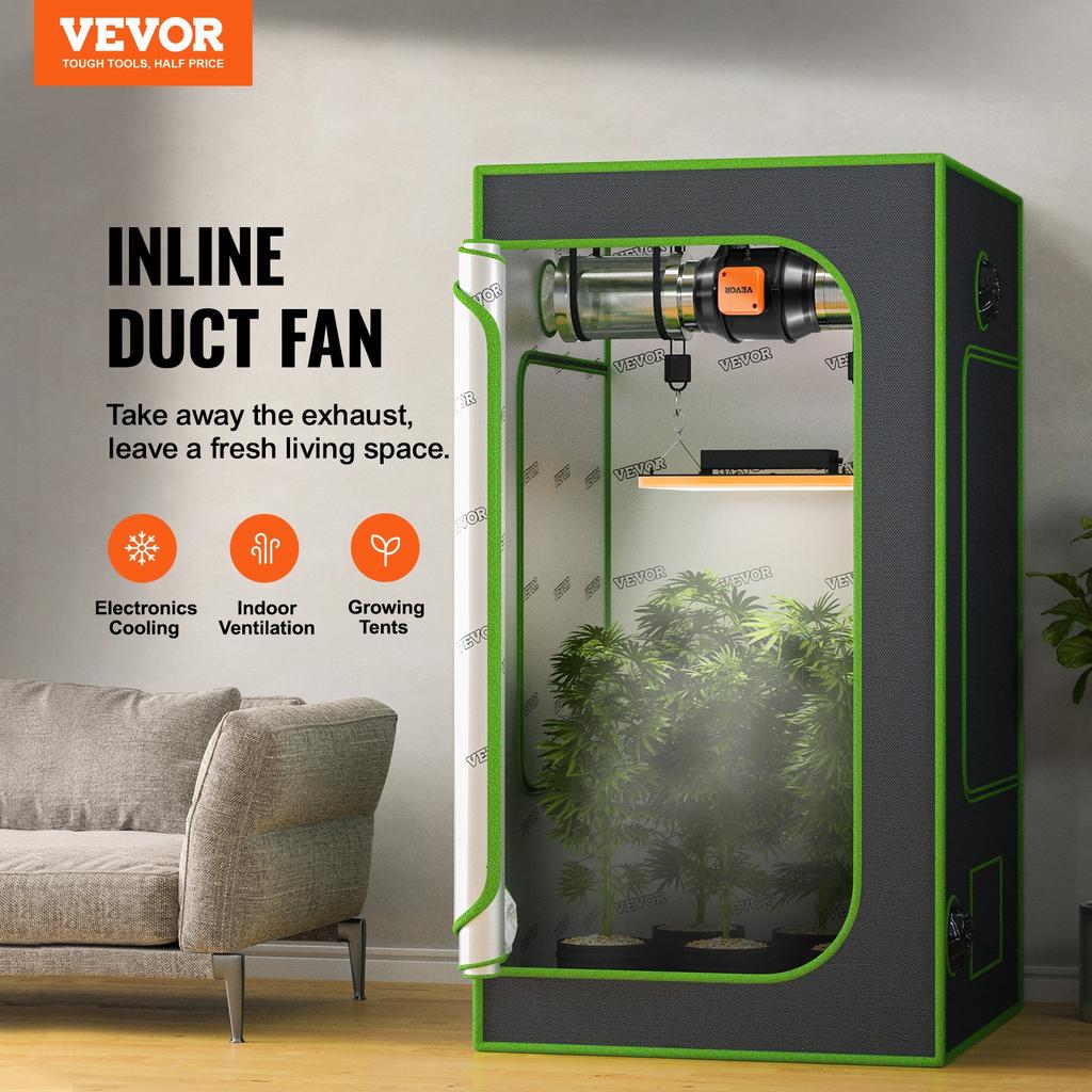 VEVOR Inline Duct Fan, 152.4mm 323.7 CFM with Variable Speed Controller, Quiet AC-motor Ventilation Exhaust Fan for Cooling Booster, Grow Tents