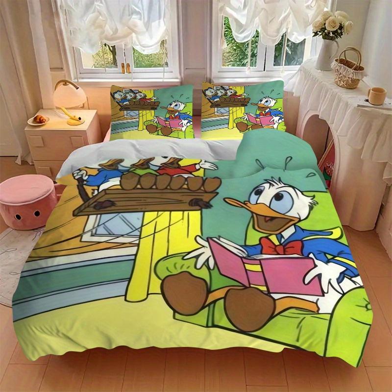 3pcs Donald Duck and His Nephew on the Swing Quilt Cover Set - Soft and Cozy Bedroom, Guest Room and Dorm Decorative Bedding 3-Piece Set 1 Quilt