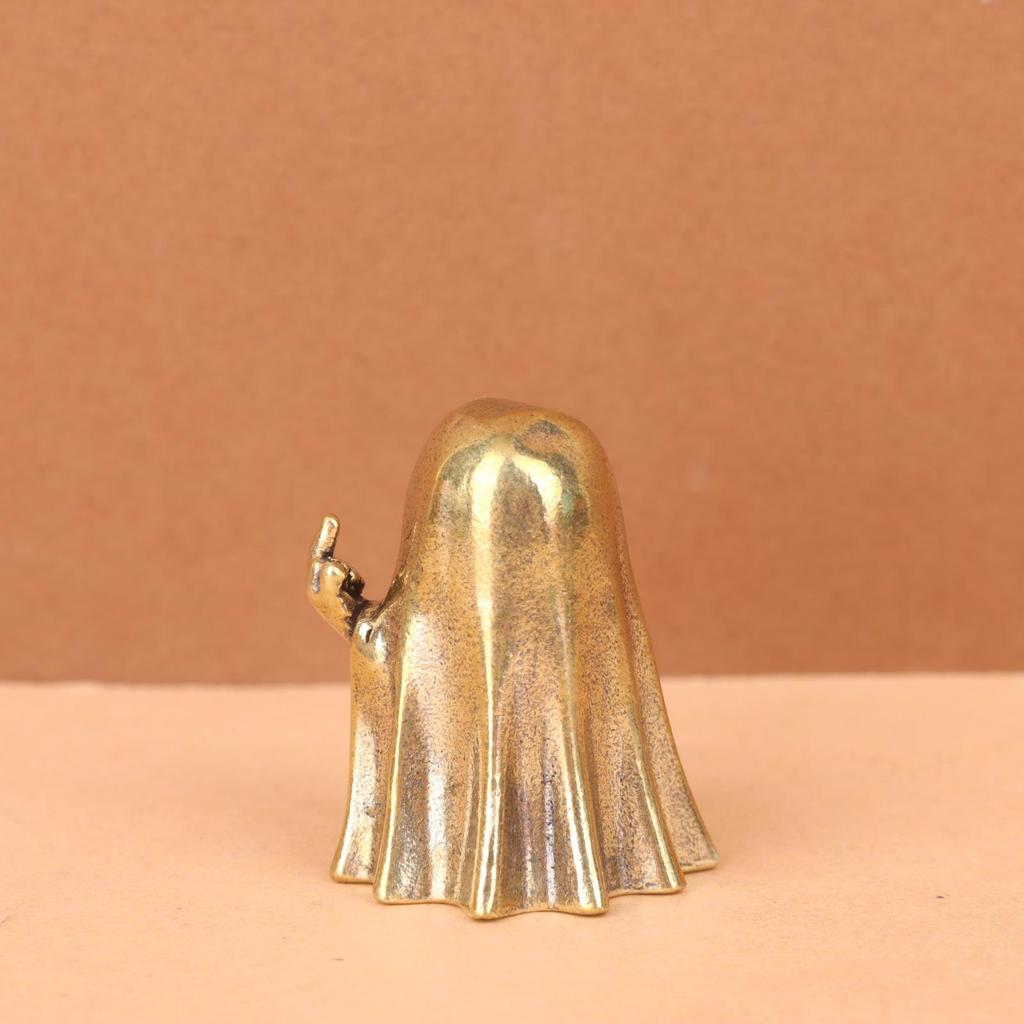 Brass Halloween Ghost Figurine with Middle Finger - Cute Desktop Ornament Gift for Friends