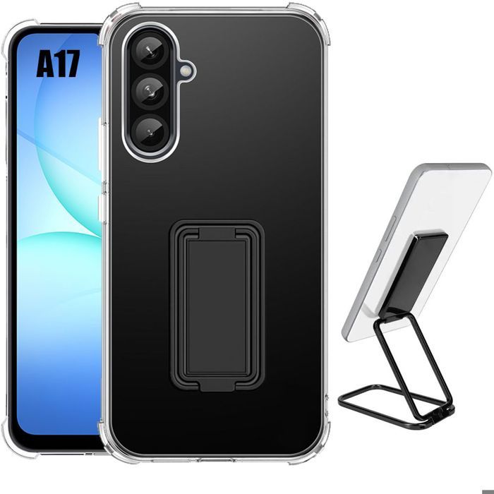 Case for Samsung Galaxy A17 4G/5G, Transparent Silicone Reinforced Corners with Foldable Stand