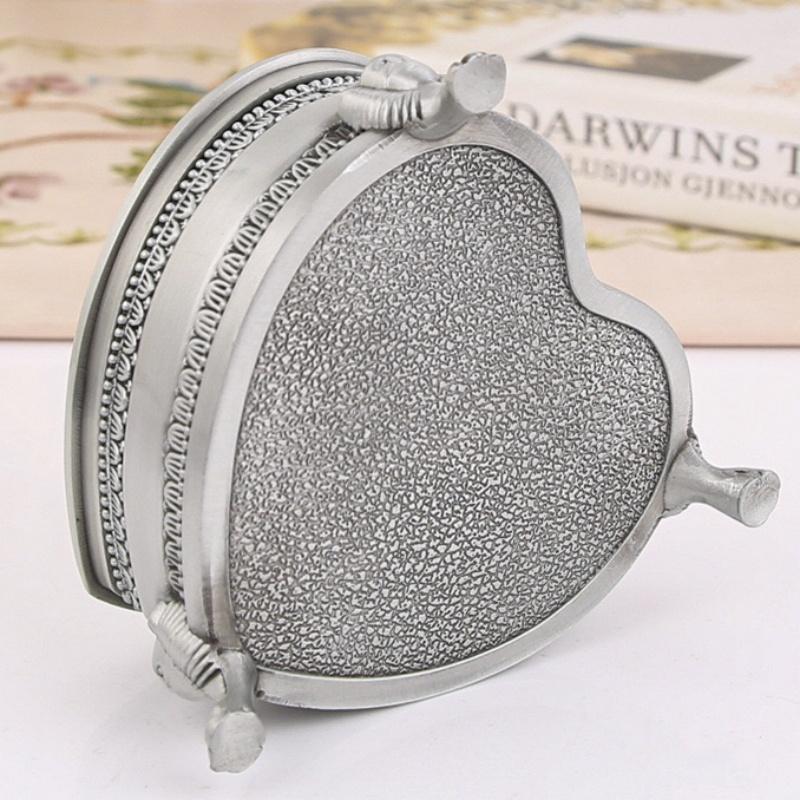 Heart Shape Jewelry Storage Box Ancient Silver Inlaid Gem Organizer Alloy Storage Jar Earrings Ring Unique Gift for Family