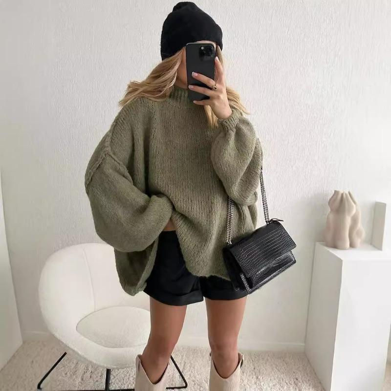 Loose Half-turtleneck Knitted Pullover Solid Color Sweater Women S