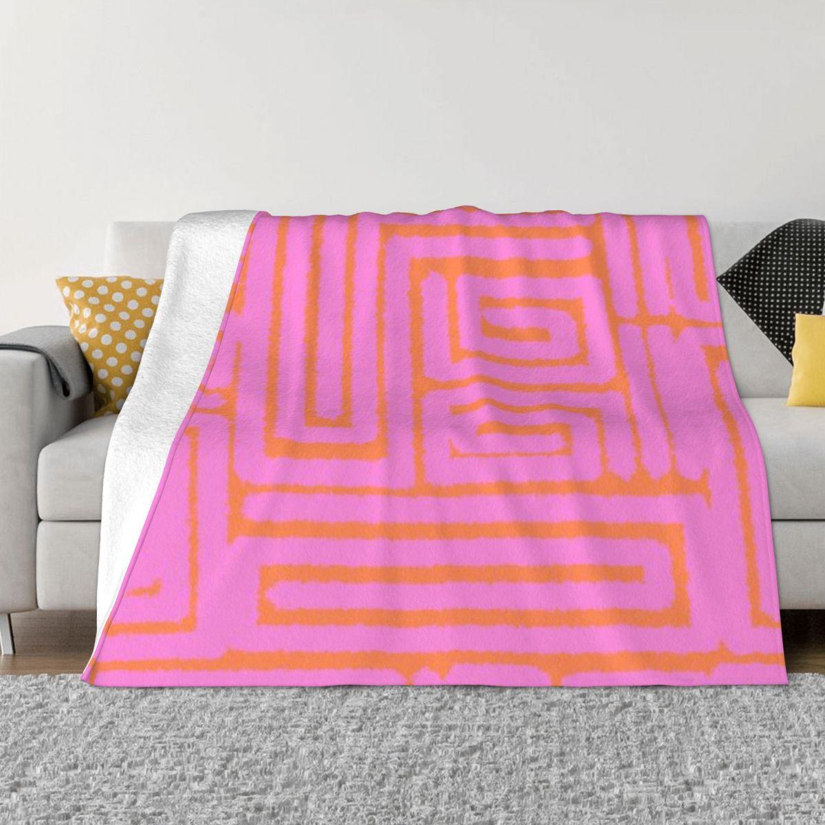 

Modern Scandinavian Hot Pink And Orange Maze Personalized Travel An Ultra-Soft Micro Fleece Blanket 50x60in