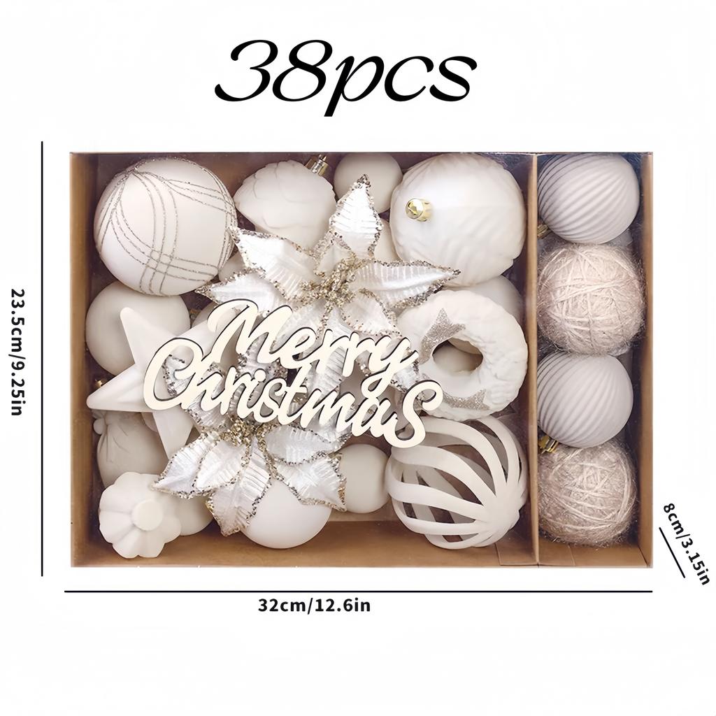 38Pcs Luxury Plush Christmas Ball Set Xmas Tree Top Flower Decoration Short Flocked Balls For Xmas Party Wedding Ornament