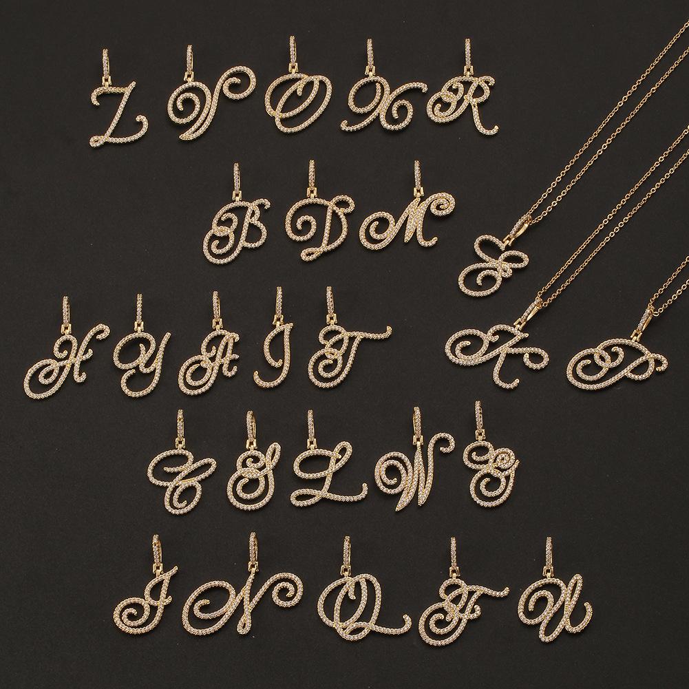 A-Z Cursive Initial Letter Pendant Necklace For Women Simple Rope Chain Pendant Necklace Jewelry Gift
