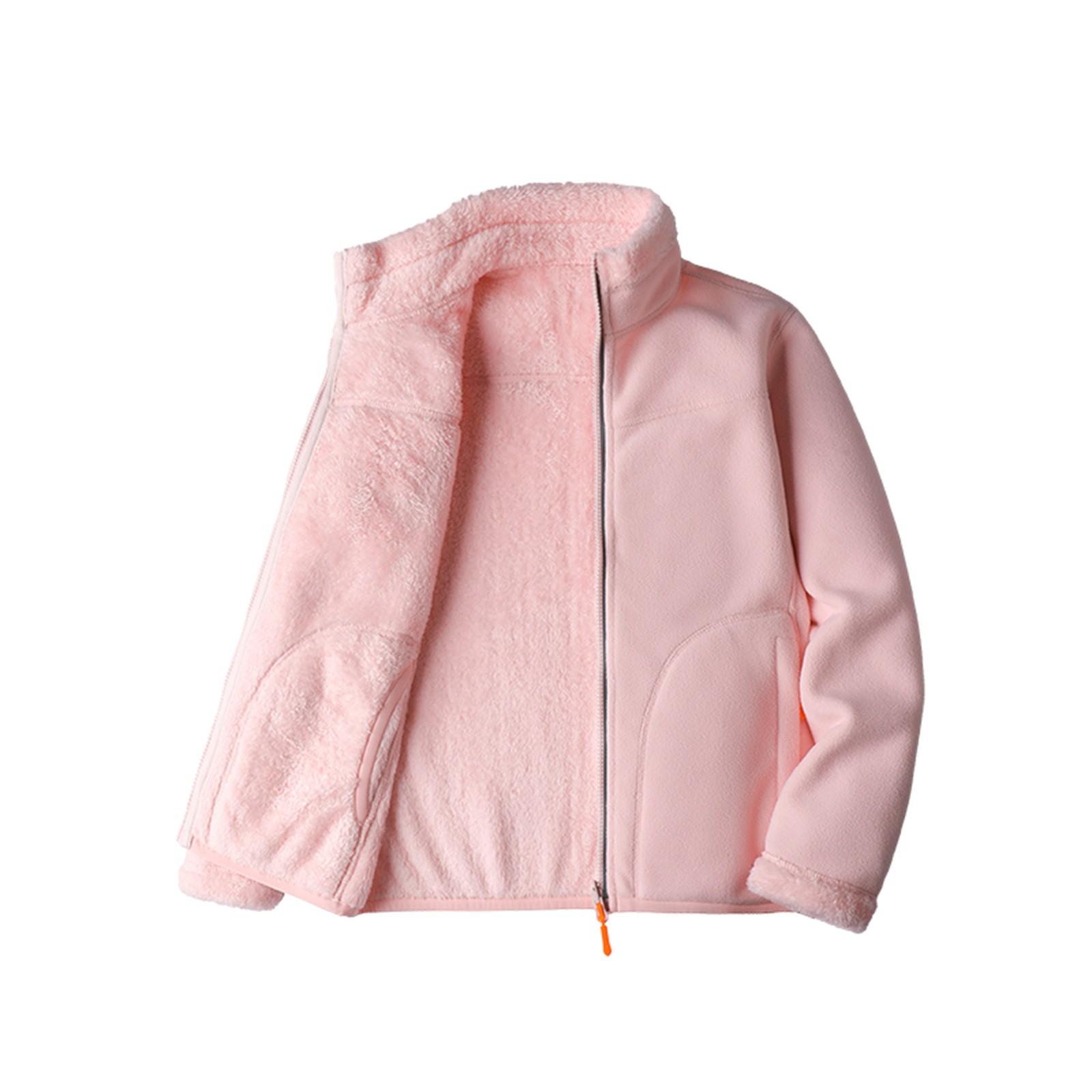 

Женская повседневная модная удобная свободная и зимняя теплая плюс бархатная двухсторонняя одежда с воротником-стойкой повседневная флисовая куртка M розовый
