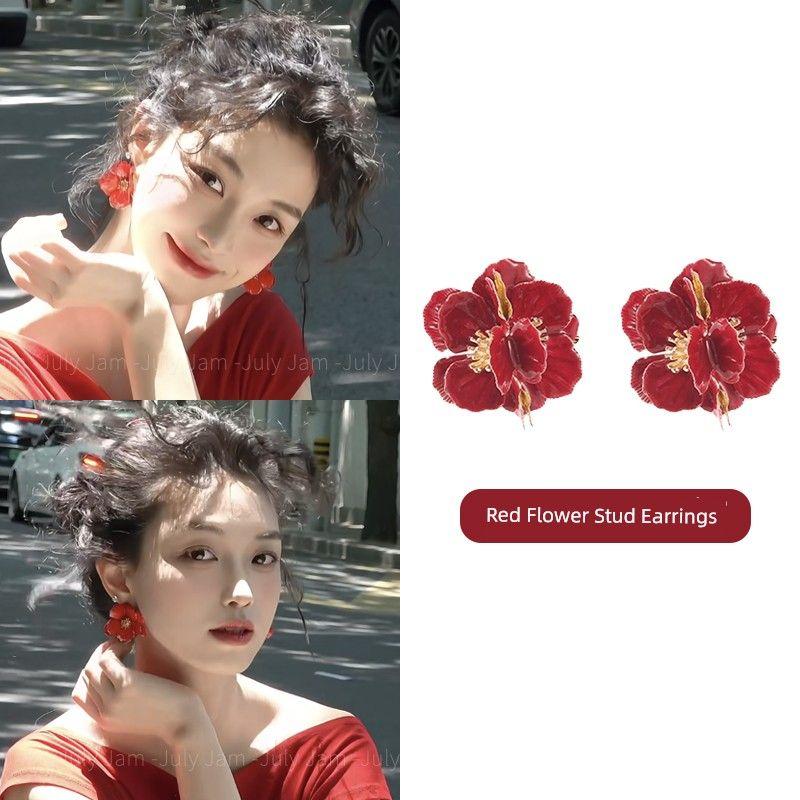 

Супер Белые Серьги-цветы Ю Мэйжэнь Красные Трехмерные Ретро Гонконгский Стиль Серьги-пусеты Женские Французский Вход Люкс Отпускной Стиль Серьги Romantic red flower earrings
