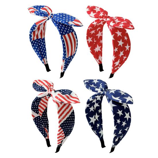 Women Headband USA Flag Independence Day Theme Three-Dimensional Rabbit Ear Bow Shape Headband Sponge Filling Non-Slip Hair Hoop