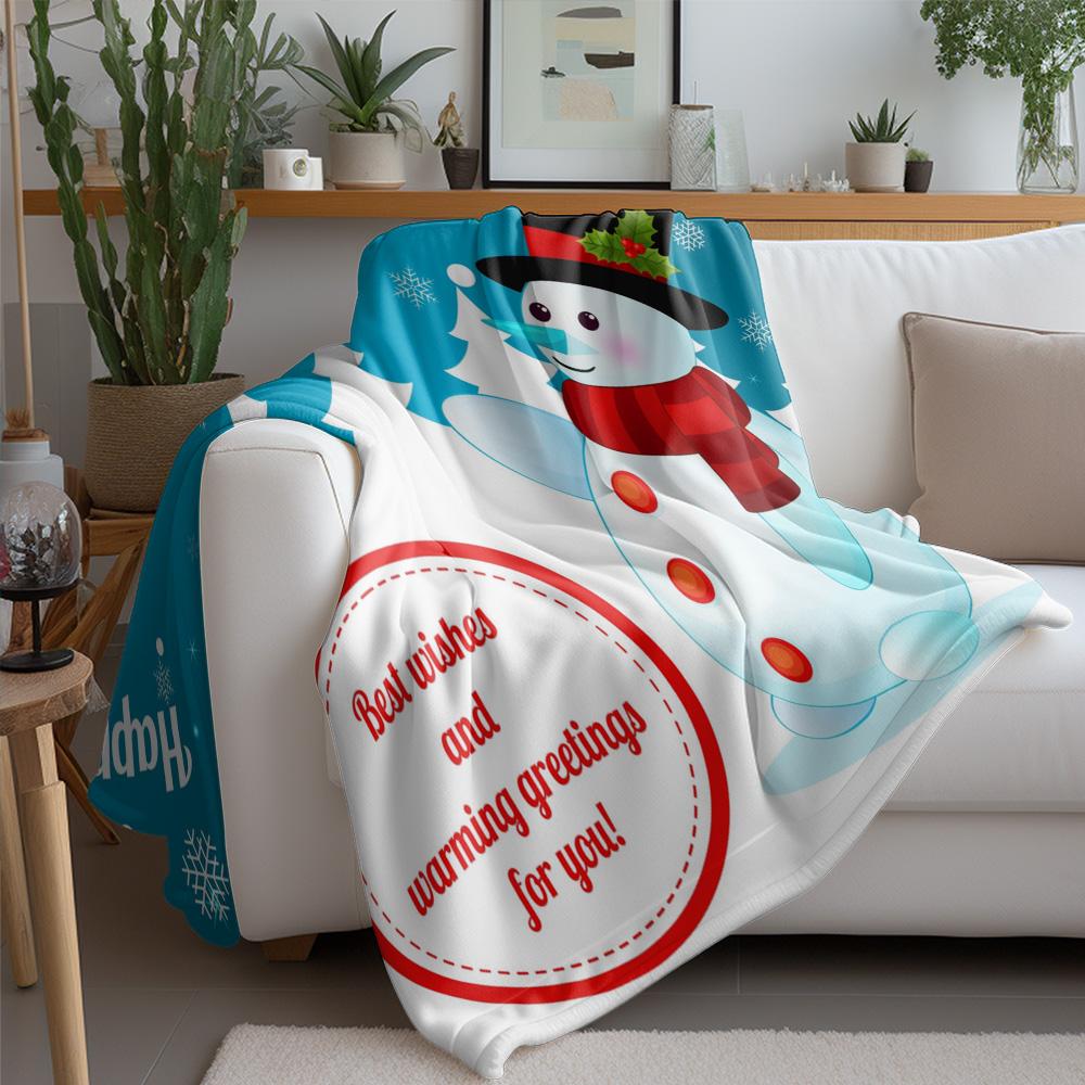 Fluffy Snowman Throw Blanket Cozy Winter Decor Holiday Gift Christmas Home Decor Festive Warm Soft Plush Blanket