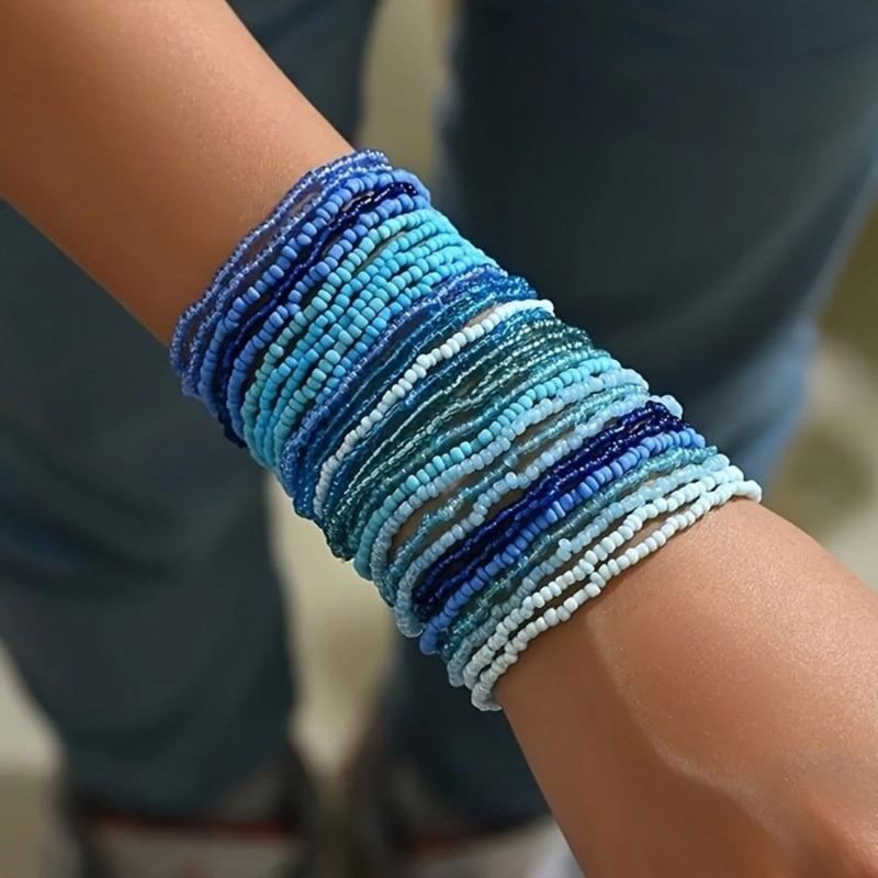 Elegant Glass Bead Bracelet Set 30pcs Colorful Bohemian Beads Anklets Bracelet Statement Bead Bracelet Set