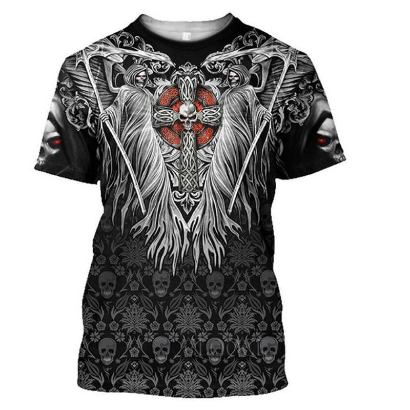 Men's 3D Printed T-Shirt Retro Patterned Skull Print Short Sleeve O-Neck Pullover Casual Top