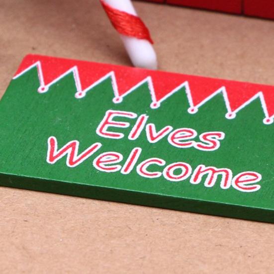 Yousheng 1 Set Christmas Mini Elf Door Decoration Wooden Fairy Garden Tiny Gnome Door Figurine Statue Miniature Xmas Scene Model Ornament
