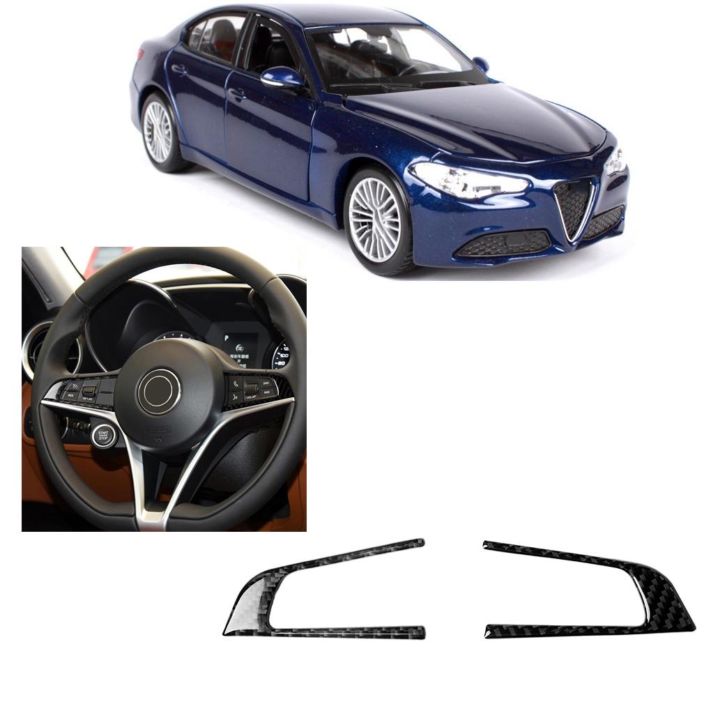 2pcs/set Steering Wheel Decorative Frame Cover Carbon Fiber Decor Replacement For Alfa Giulia 2017-2019