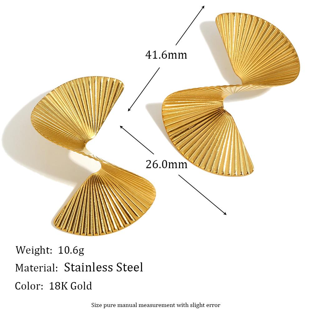 CARLIDANA Gold Plated Geometric Fan-shaped Circle Exaggerated Statement Punk Stainless Steel Twisted Earring Jewelry for Women