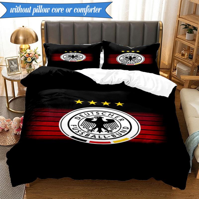 3PCS German Football Emblem Printed Soft Bedding Set,Including 1pc Duvet Cover And 2pcs Pillowcases Perfect for Bedroom, Dormitory, Fan gift