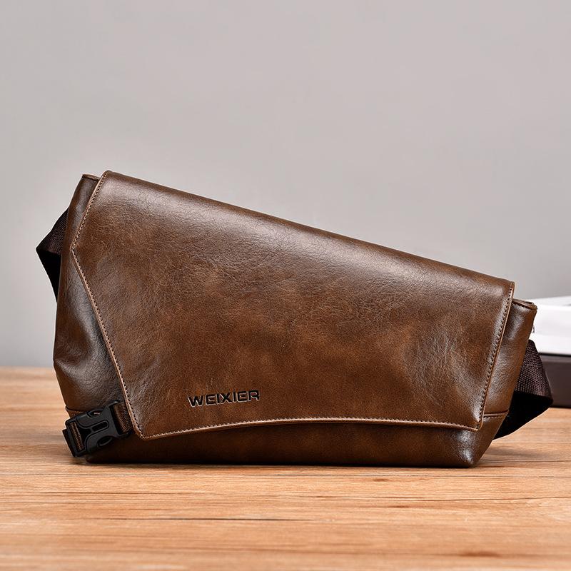 

2024 Новая мужская сумка через плечо, высококачественная сумка-мессенджер из искусственной кожи, повседневная спортивная нагрудная сумка, сумка через плечо, модный боковой рюкзак 33*6.5*20cm коричневый