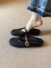 3.5Cm Versatile Round Head Woven Hollow Shallow Mouth Word with Metal Buckle French Outer Wear Low Heel Bag Head Cool Slippers