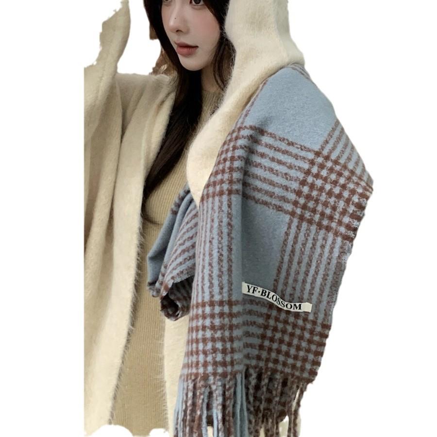Korean Sea Salt Blue White Retro British Plaid Scarf Women's Shawl New Autumn and Winter Couple Warm Scarf