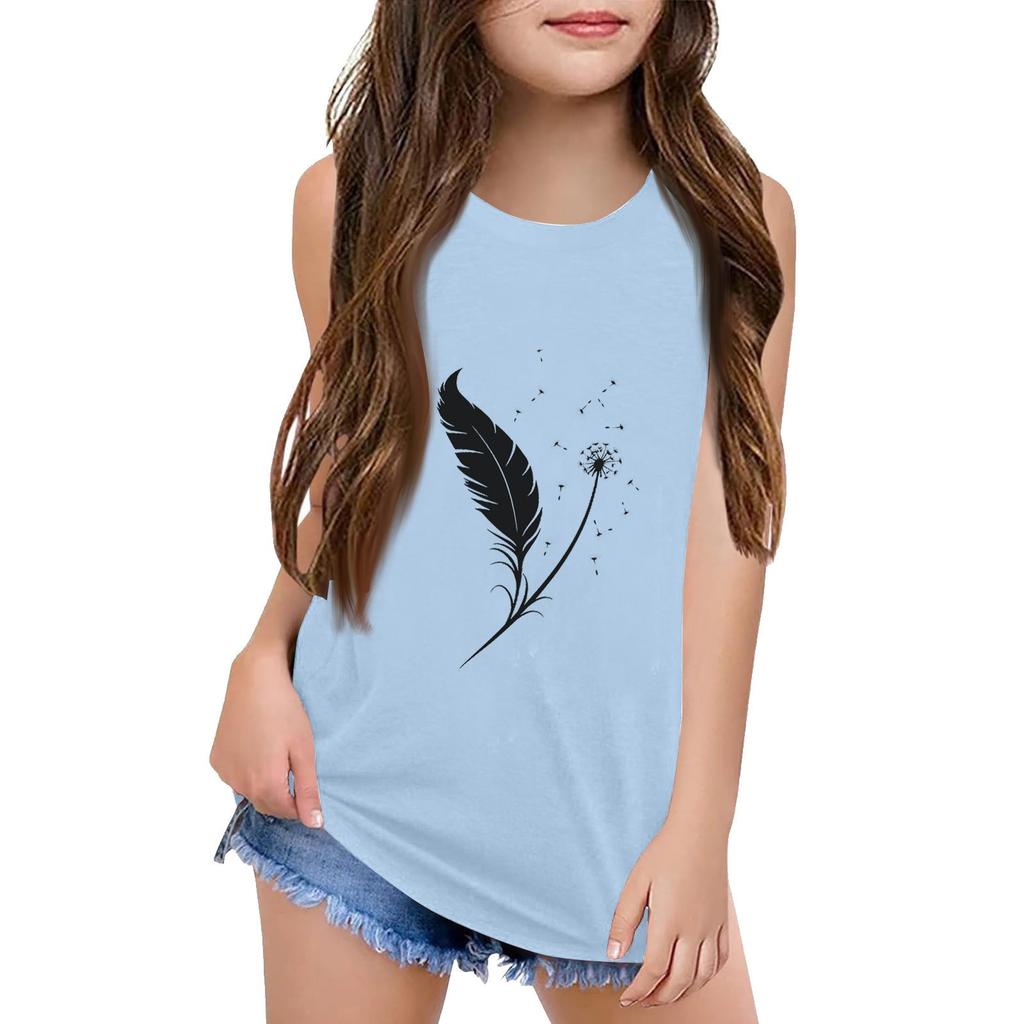 Girls  Kids Summer Crewneck Sleeveless Shirts Tank Tops