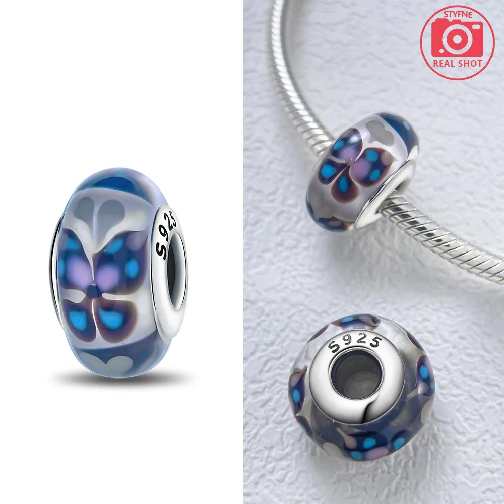 925 Silver Bracelet Women Diy Jewelry Gift Accessories Charms Beads Pink Murano Glass Blue Flower Butterfly Beads