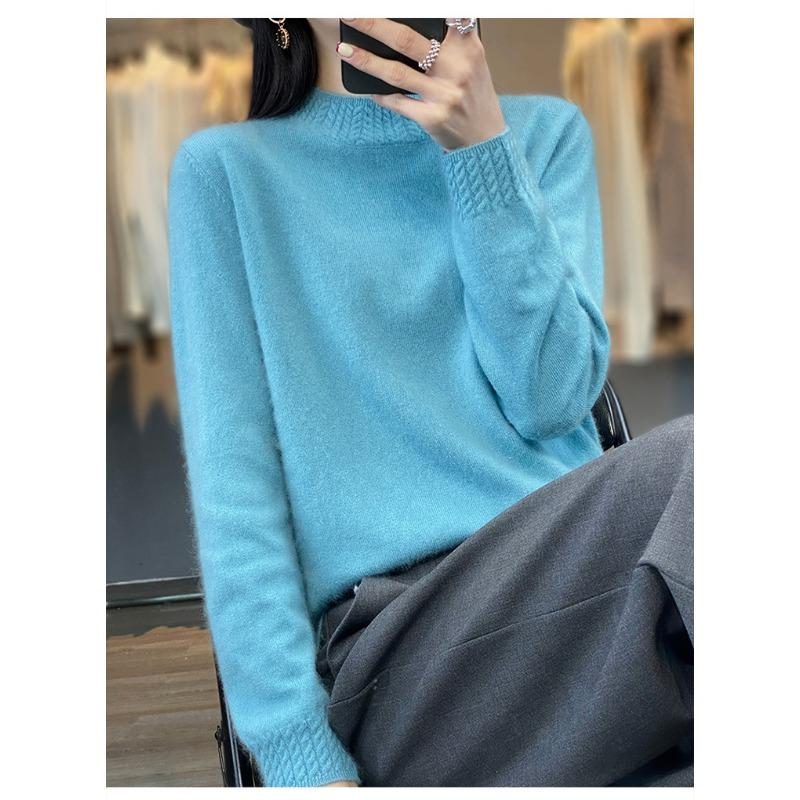 Fashion Long Sleeve Loose Knitted Sweater for Women Half High Collar Base Autumn Winter Pullovers Sweaters Women Casual Solid Ladies Knitwears 2374