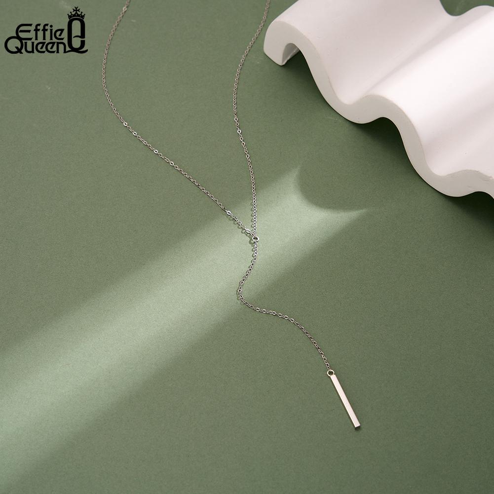 EFFIE QUEEN Simple 925 Sterling Silver Y Shape Long Chain Drop Necklace Dainty Tassel Clavicle Chain Charm Jewerly Gift BQN40