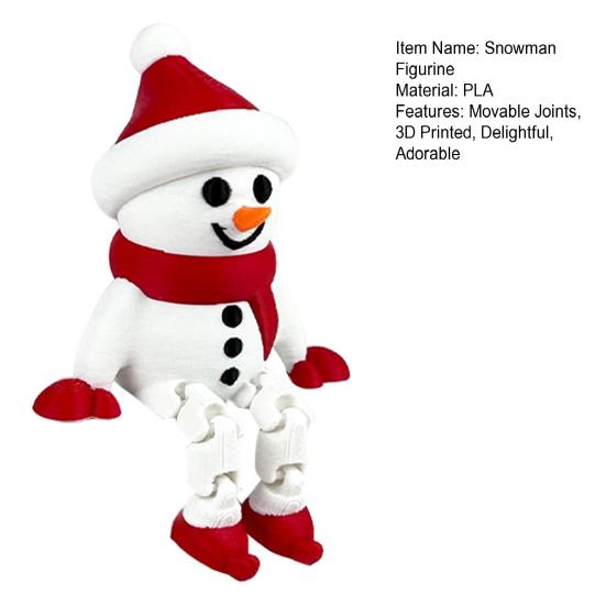 Christmas Snowman Figurine 3D Printed Sitting Snowman Ornament with Movable Joints for Winter Home Office Desk Decor