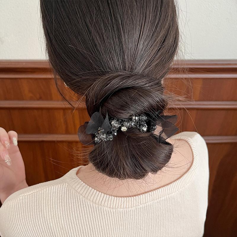 3PCS Crystal Petal Hair Ring Korean Bead String Head Rope Women Versatile Hair Tie with High Elasticity and Ponytail Accessories
