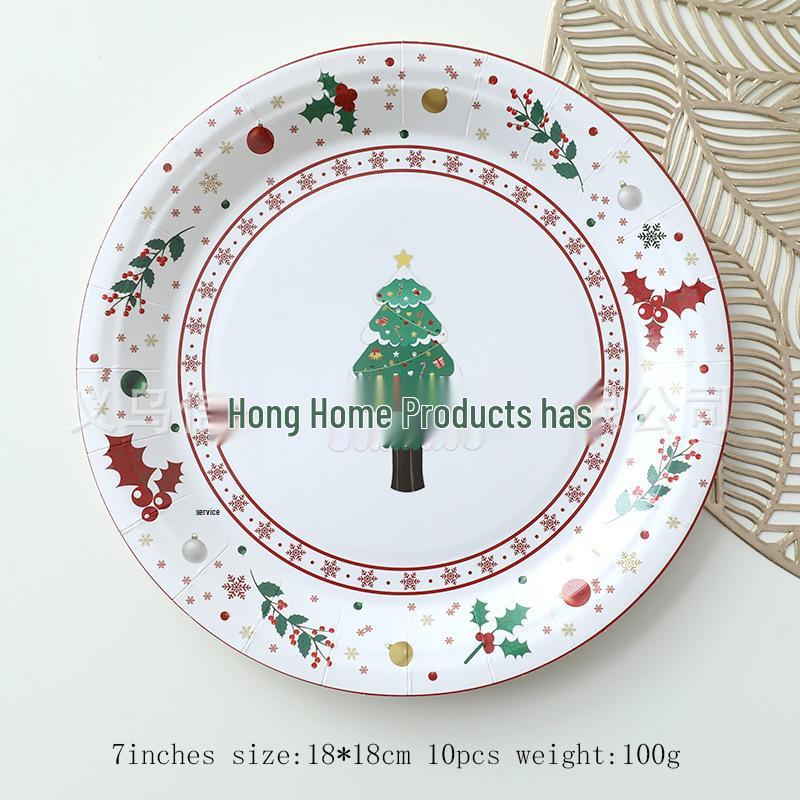 Festliches Weihnachtsgeschirr-Set: Pappteller, Servietten, Becher, Unregelmäßige Teller, Tischdecke, Besteck für Neujahrspartys