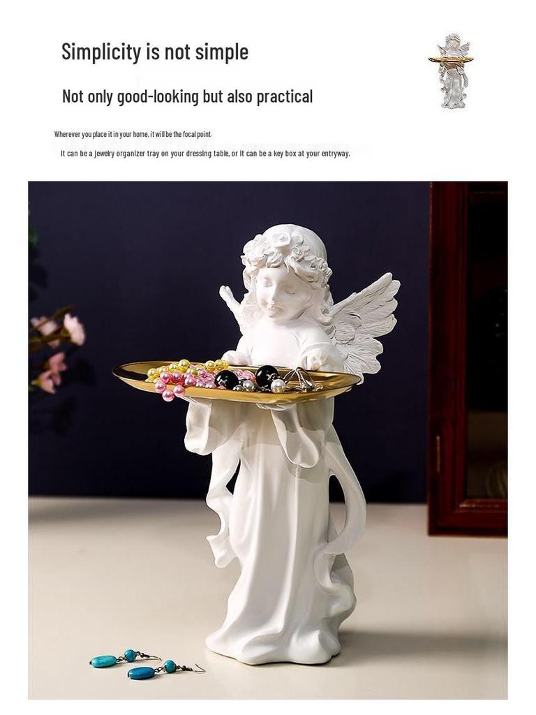 Angel Girl Jewelry Tray Figurine - Creative Resin Sculpture Gift