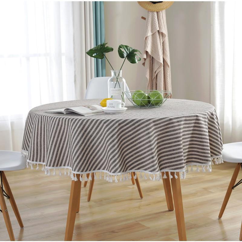 Nordic Minimalist Linen Tablecloth Round Cotton Cover With Tassels Dining Table Decor
