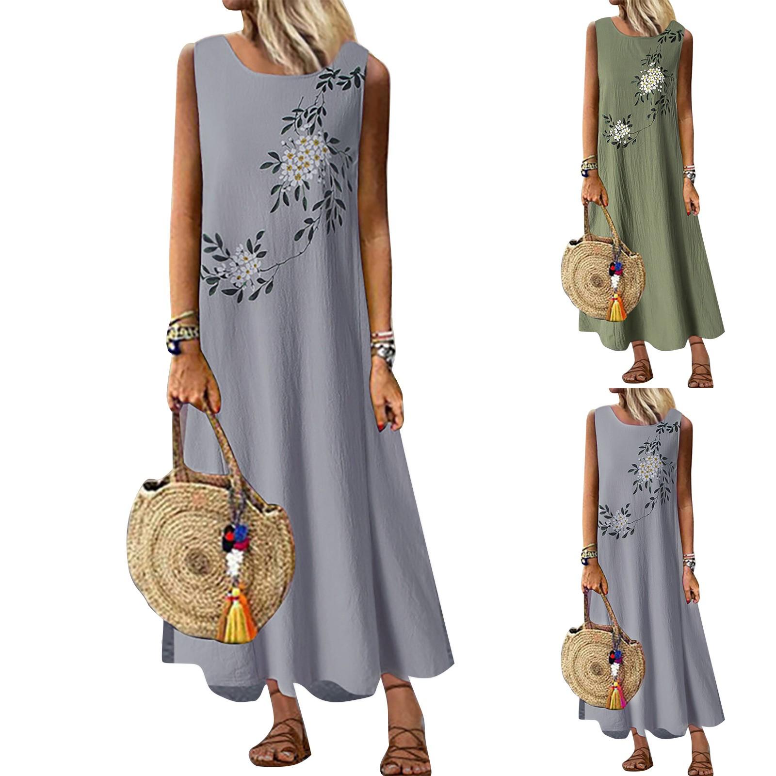 

Женское повседневное длинное платье без рукавов с литературным темпераментным принтом и круглым вырезом